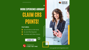 Skilled professional reviewing Canadian Express Entry application documents with a laptop and immigration guidebooks on a desk